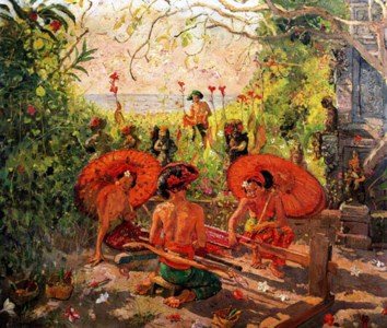 Adrien-Jean Le Mayeur, Balinese women weaving in the garden, Sanur, Bali