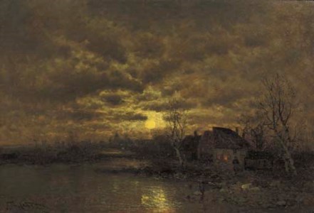 A river landscape at dusk