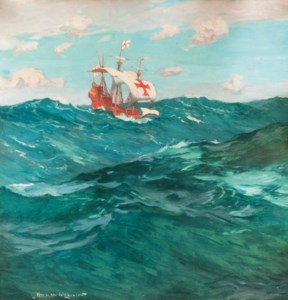A galleon in a mountainous sea