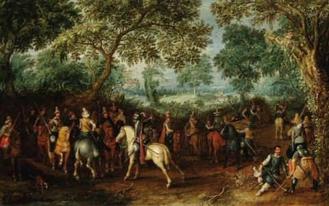 Soldiers in a forest clearing