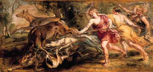 Sir Peter Paul Rubens, Diana and her nymphs hunting - a modello