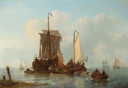 A vis hoeker and other Dutch fishing ships riding at anchor