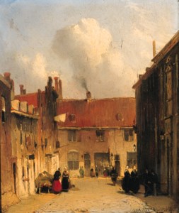 Villagers in a sunlit street