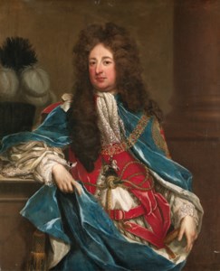 Portrait of a Gentleman, traditionally identified as William Bentinck, 1st Earl of Portland (1649-1709), three-quarter-length, in Garter robes, his right arm resting on a pillar, beside a column