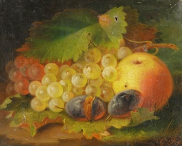 Still Life with Grapes, Plums and Apple