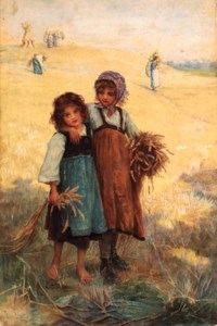 Young girls at the edge of a cornfield