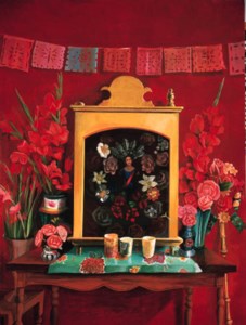 Altar con muro y flores