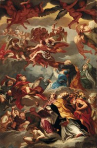 Moses and the Fathers of the Latin Church with music-making angels