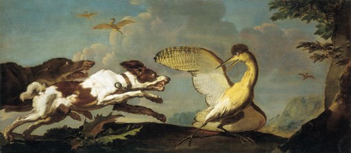 Hounds chasing a wounded bittern