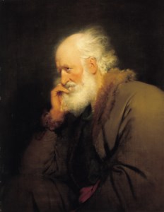 An old man, half-length, in a brown fur-lined coat