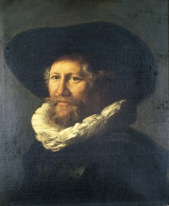 Portrait of a gentleman, in a black hat and jacket with a white ruff collar