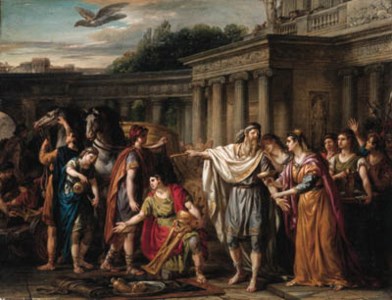 Priam leaving to beg Achilles for Hector's body