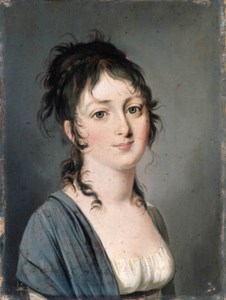 Portrait of Comtesse François Aldegonde, small bust-length, in a white dress with a blue shawl