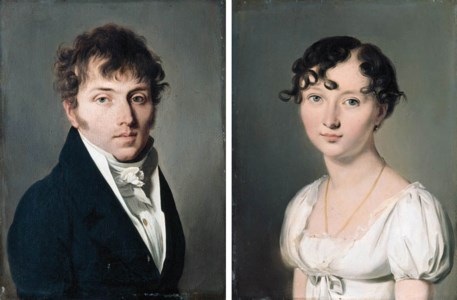Portraits of Joseph Dubois of Hoves of Fosseux (1779-1851), and his wife, Céline (née Daveluy) (1790-1863), small bust-length; he in a black jacket, she in a white dress