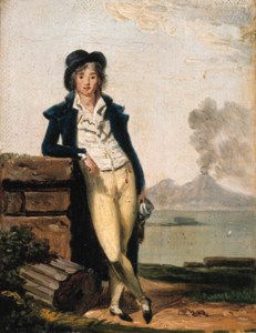 Portrait of a young man, full-length, with Mount Vesuvius beyond