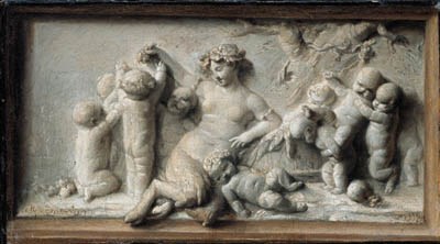 A female faun with children at play, a feigned bas-relief