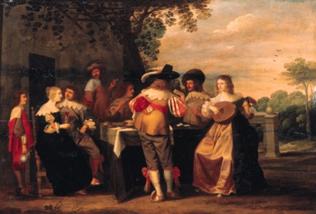 Elegant company merrymaking on a terrace