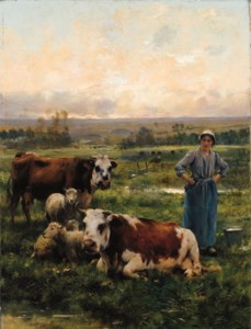 A Shepherdess with Cows and Sheep in a Landscape