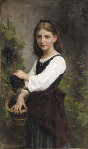 A Young Girl Holding a Basket of Grapes