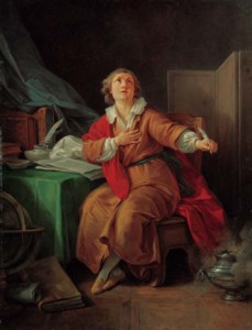 Portrait of Marie-Joseph Chénier (1764-1811), small full-length, a quill in his left hand
