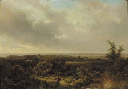 A panoramic landscape, Haarlem in the distance