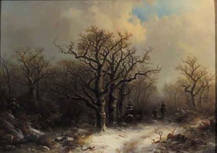 Travellers in a winter forest