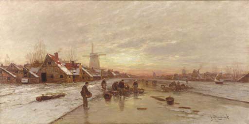 Peasants catching fish from a blow-hole in the ice