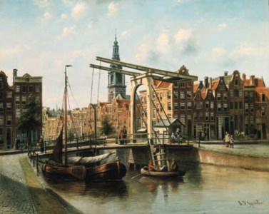 A busy city canal scene
