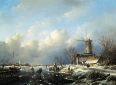 Skaters on a frozen canal