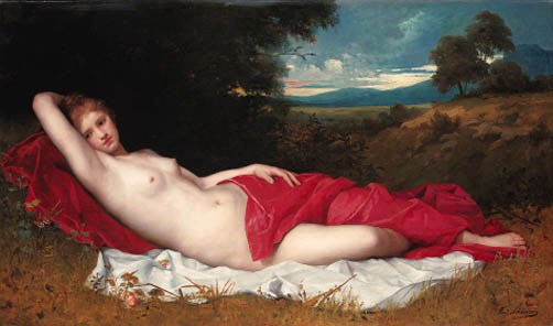 A draped nude in a woodland grove