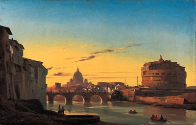 The Ponte Sant'Angelo and the Castel Sant'Angelo with the Dome of St. Peters in the background