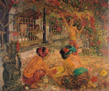 Adrien-Jean Le Mayeur, Three women in the garden and with one seated at the balcony