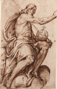 The seated Christ blessing, in profile to the right