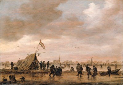 JAN JOSEFSZ. VAN GOYEN, A winter landscape with villagers on a frozen waterway