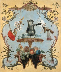 A still life with silver coffee pot