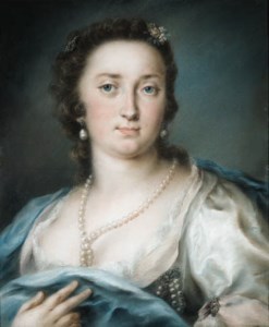 Portrait of a lady, bust-length, in a silver dress with a blue shawl