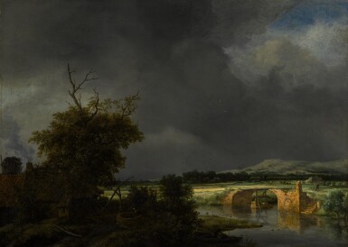 Landscape with a cottage and stone bridge under a cloudy sky |《陰天下的茅屋與石橋風景》