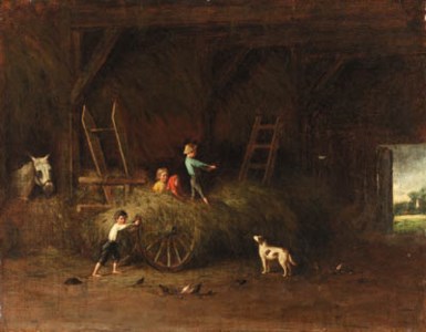Children at Play in a Barn