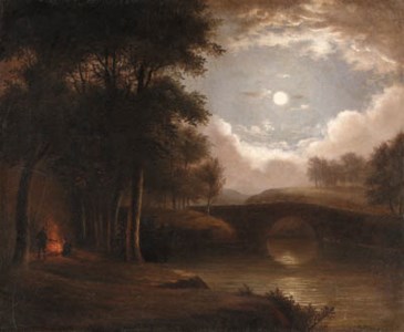 Moonlight Landscape with Campfire
