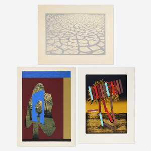Silver Earth; Black Palm; Burgundy and Blue and Green and Orange (three works)