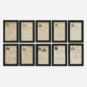 Collection of ten prisoner mug shots with intake forms