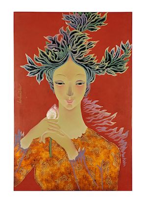 Ho Huu Thu (Vietnamese, 1942-2024) Woman with lotus