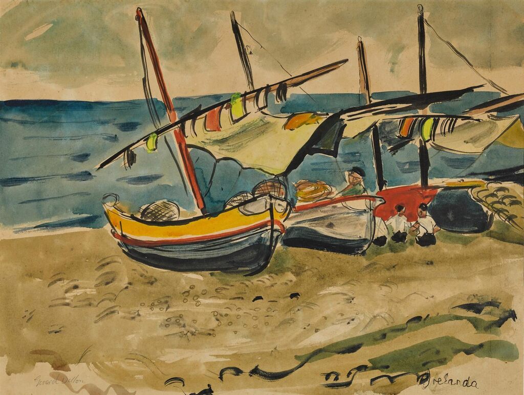 Boats on the Shore; A Village Scene