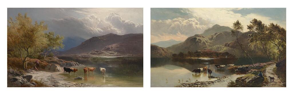 Cattle watering by a loch; and Loch Katrine