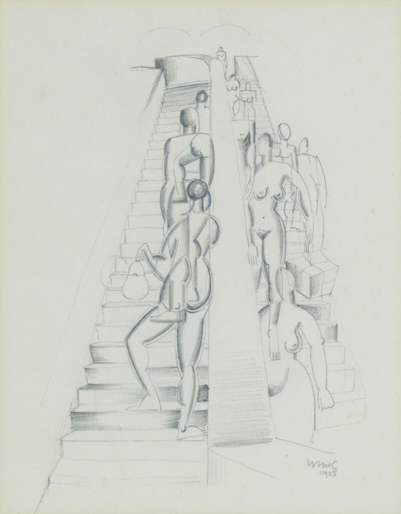 Figures on escalator