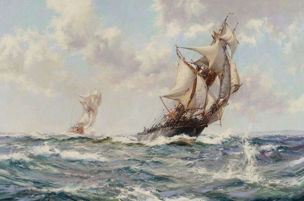 Escape - A Smuggling Schooner Being Chased by an Excise Cutter