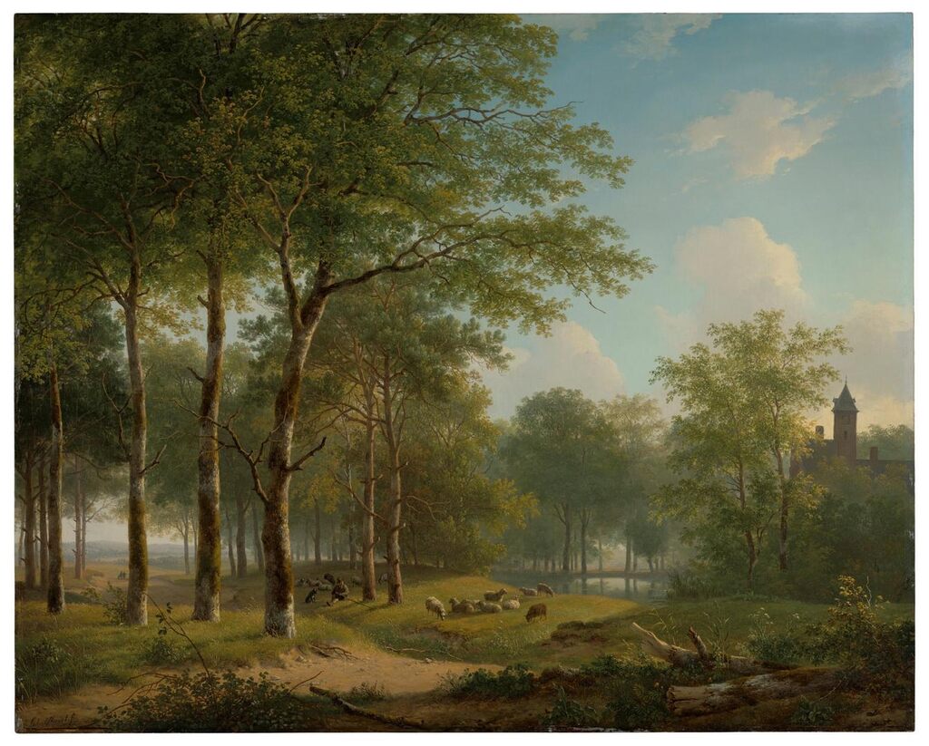 Shepherd Resting on a Country Lane Near a Castle