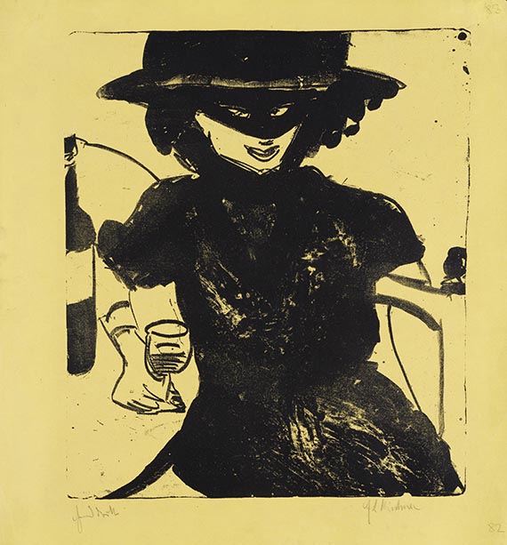 Ernst Ludwig Kirchner, Gerti mit Maske und Weinglas