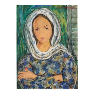 VÍCTOR MANUEL (1897-1969) Mujer con manto blanco 14 1/4 x 10 1/2 in (37.5 x 27 cm) ()