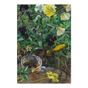 Pansies, Trowel and Coffee 29 1/2 x 20 3/4 in (74.9 x 52.6 cm) (Executed in 1980)